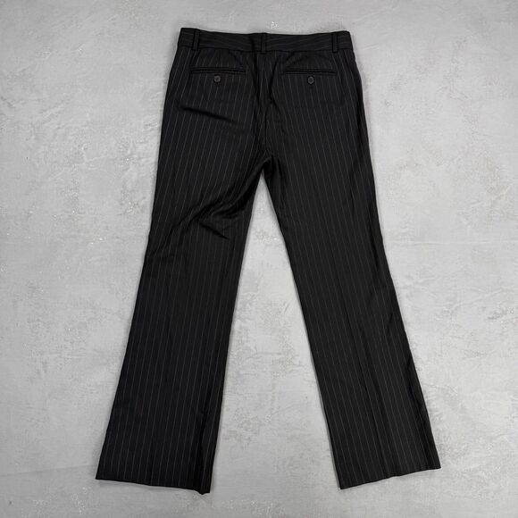 2000s Theory Max C Low-Waisted Flared Leg Black on Black Striped Trousers Sz 10 - Picture 5 of 6